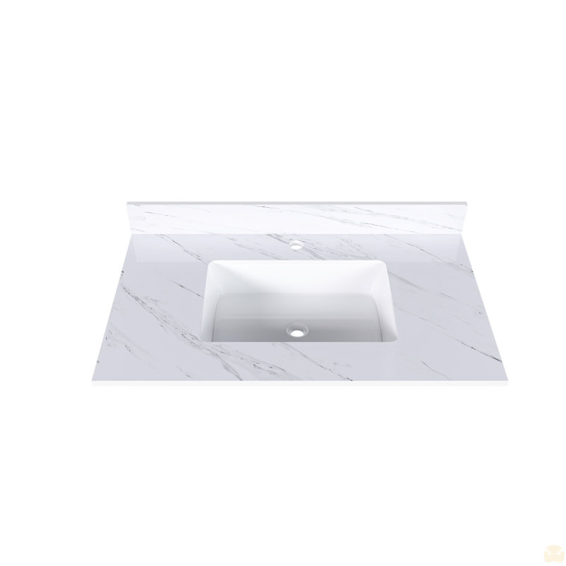 Comptoir de meuble-lavabo en marbre de 37 po, comptoir avec 1 trou pré-percé, comptoir de salle de bain avec lavabo central rectangulaire encastré et dosseret de 4 po de hauteur
