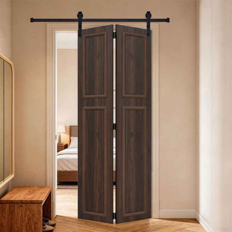 Porte pliante en panneau de fibres à densité moyenne à 2 panneaux avec quincaillerie de porte de grange, 32" X 96"