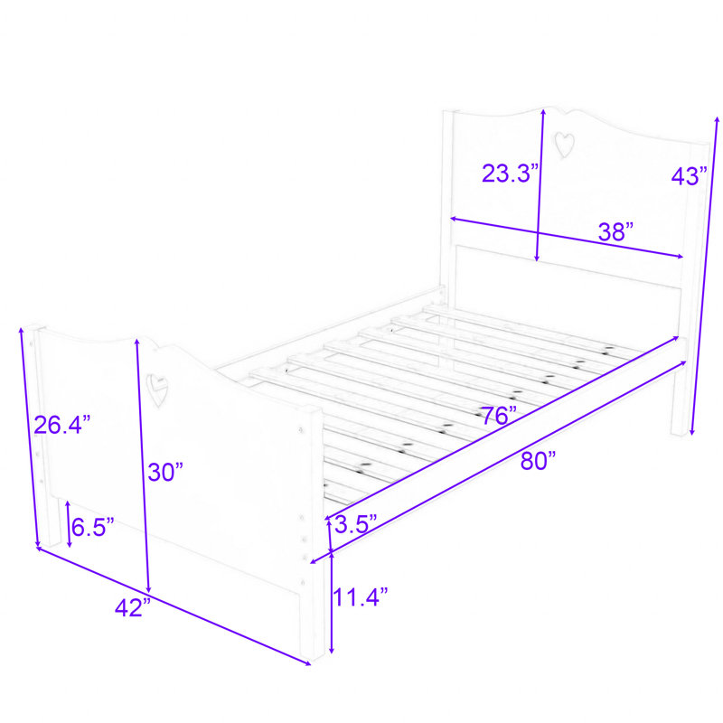 Gralyn Twin Size Platform Bed with Headboard and Footboard, White