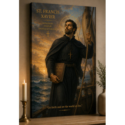 Large Saint Francis Xavier Missionary Wall Art Canvas Print 24x36 Inch Ocean Voyage Decor Catholic Bedroom Living Room Faith Home Decor - Ready to hang