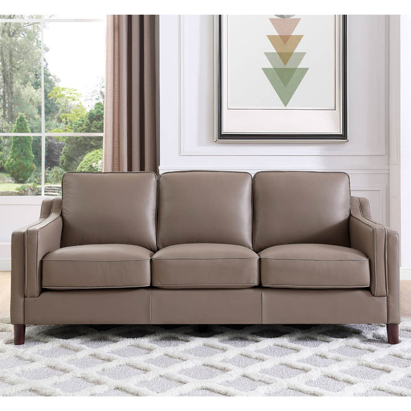 Canapé en cuir véritable 84 po Pearlena Korban, Taupe
