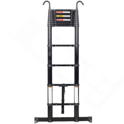Échelle télescopique en aluminium 12,5 pi avec pieds antidérapants et crochet stable, fonction de sécurité de ralentissement avec échelle d'extension portative pour le travail domestique et extérieur, capacité de 330 lb, noir