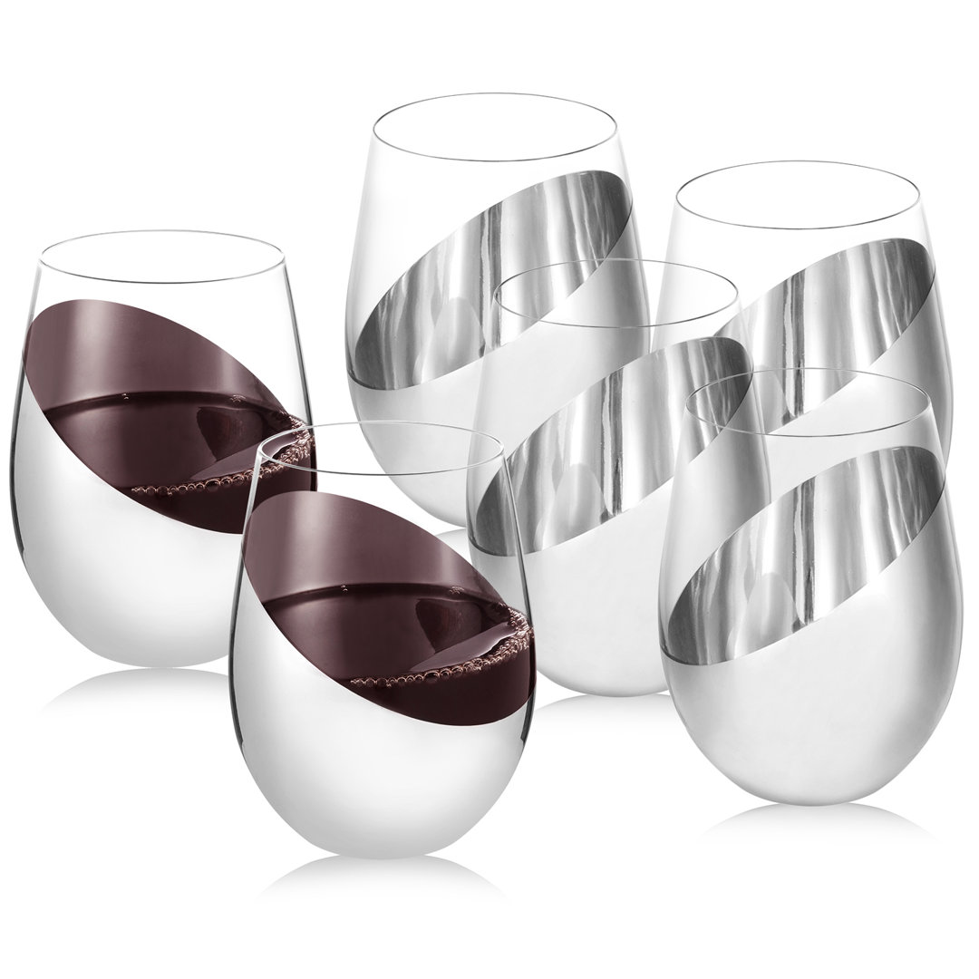 Doncho 18oz. Handmade Stemless Wine Glass Set (Set of 6) Everly Quinn