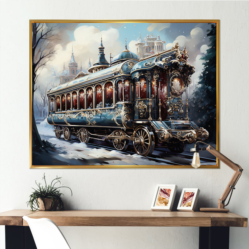Christmas Train Journey I - Train Wall Art, Black Closed Corner Framed, 34" H x 44" W x 1.5" D