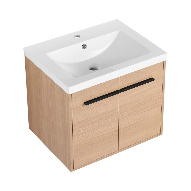 Meuble-lavabo de salle de bain avec lavabo de comptoir en résine et 2 portes