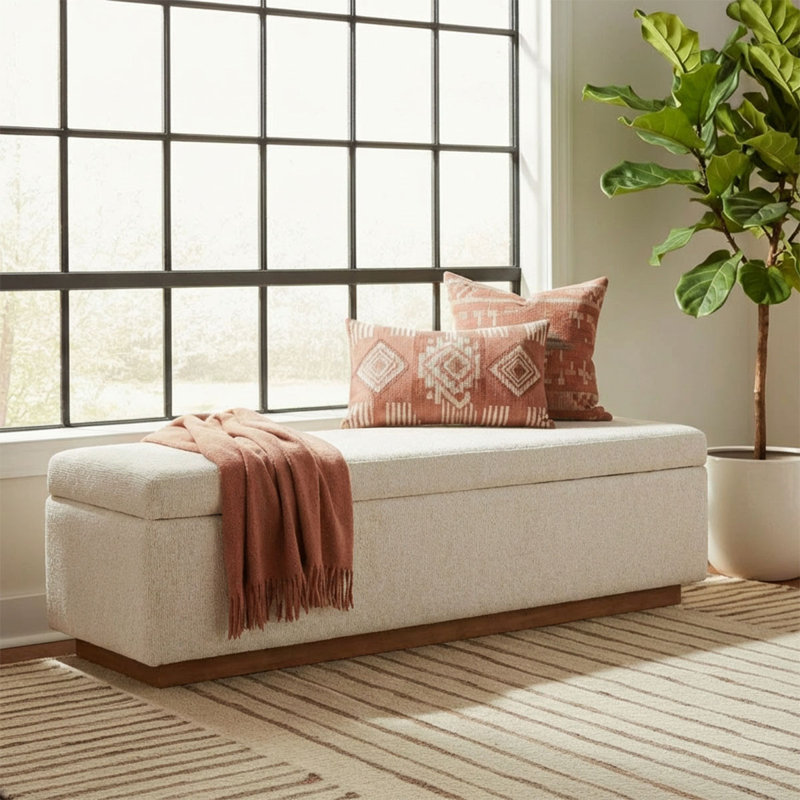 Banc de rangement rembourré 60 po Modern, Warm White