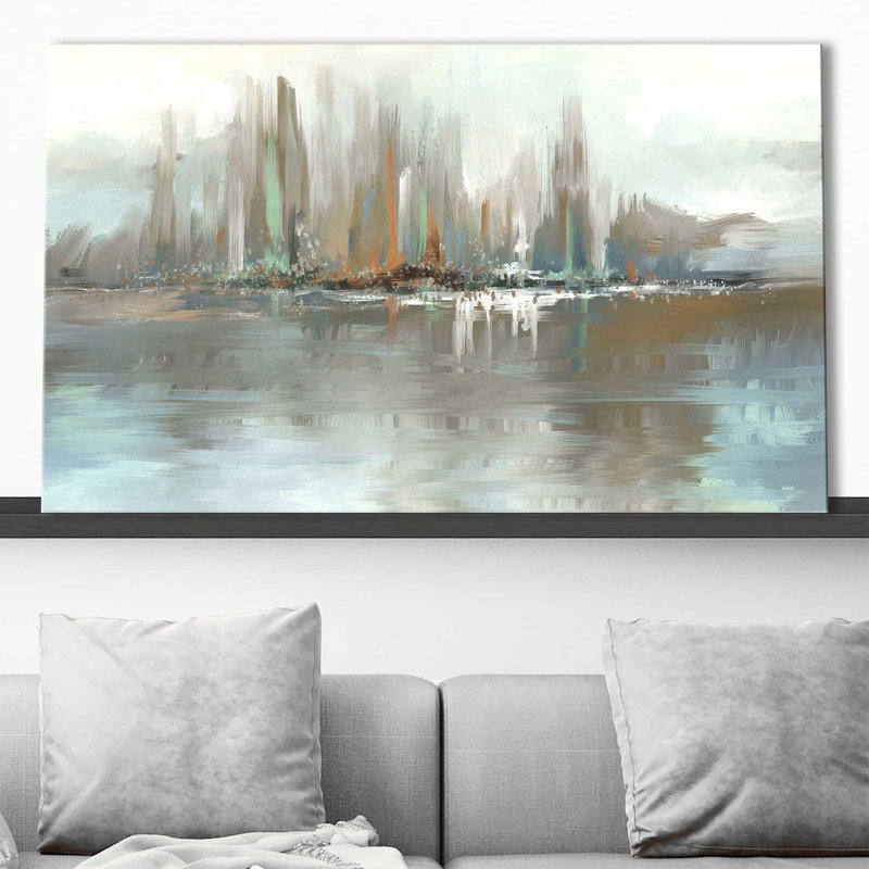 «Big City Lights» par Conrad Knutsen - Peinture, L 30 po x H 18 po, Toile tendue