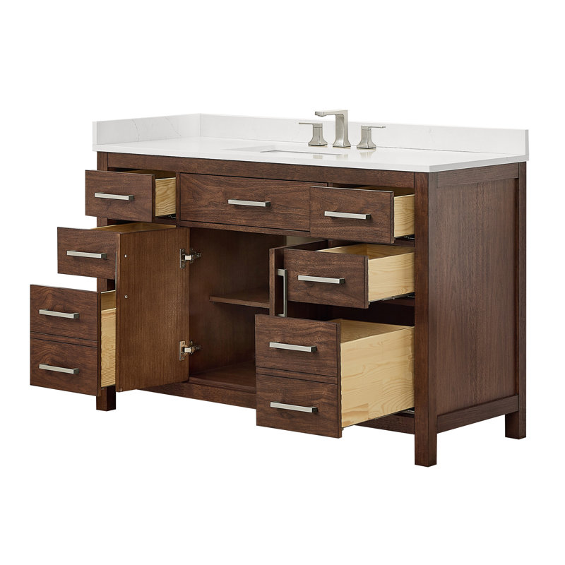 Beckett 54" Freestanding Single Bathroom Vanity with Quartz Top, Brushed Nickel, Giotto Quartz, Dark Walnut