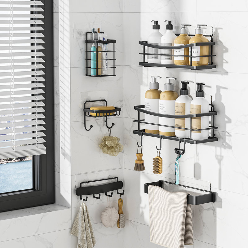 Ensemble de 6 porte-serviettes de rangement sans porte-serviettes de rangement, porte-savon, organisateurs de salle de bain grande capacité et rangement, cuisine murale