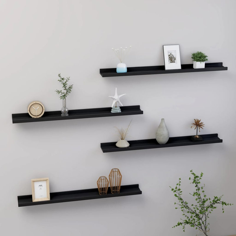 Gracelinn 4 Piece Floating Shelf, 3cm H x 80cm W x 9cm D, Black