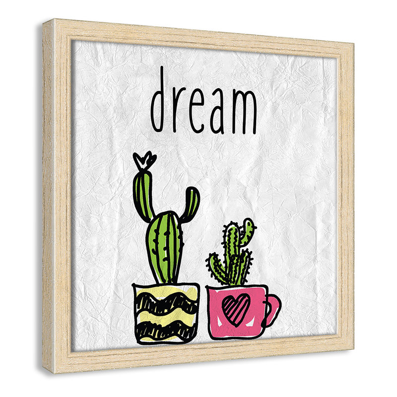 «Cacti A», art encadré, 12" H x 12" W x 1.18" D, Cadre boîte beige