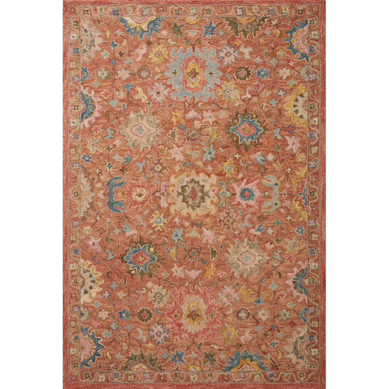 Tapis oriental en laine crocheté à la main Diahann, Rectangle 7 pi 9 po x 9 pi 9 po
