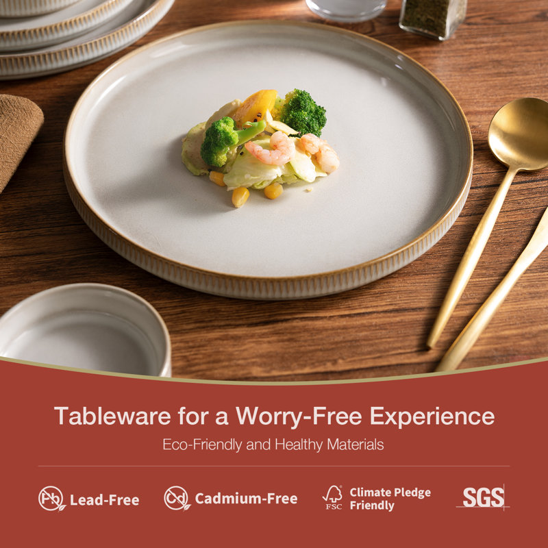 Stoneware Dinnerware Set Piece - Service for 4, Cappuccino White