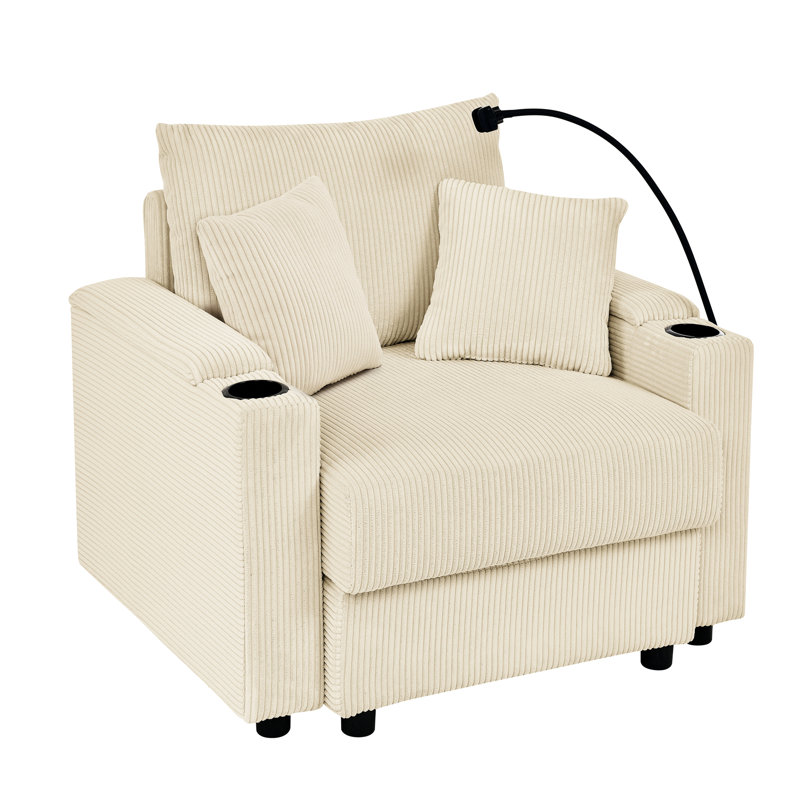 Fauteuil d'appoint beige avec coussin de 8 po et support pour télécommande