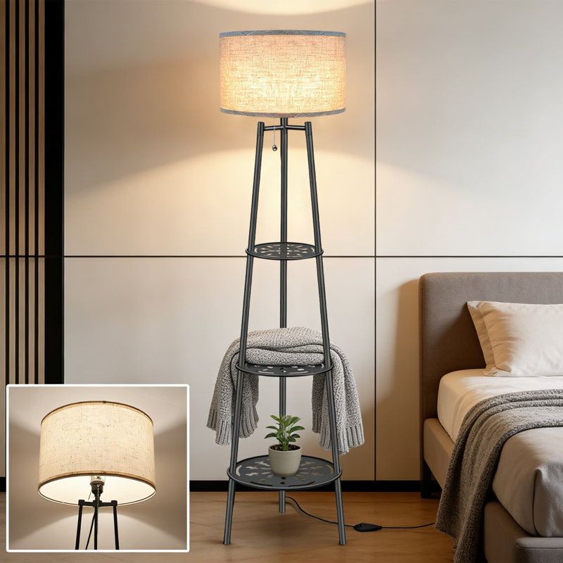 Modern Floor Lamp With Shelves, Adjustable 3-Tier Standing Lamp With 3-Color Temperature LED Bulbs For Living Room And Bedroom