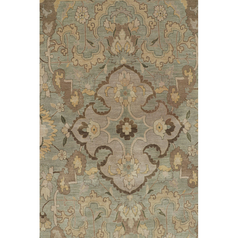 Rug & Kilim’S Polonaise Style Rug In Light Green With Floral Medallions