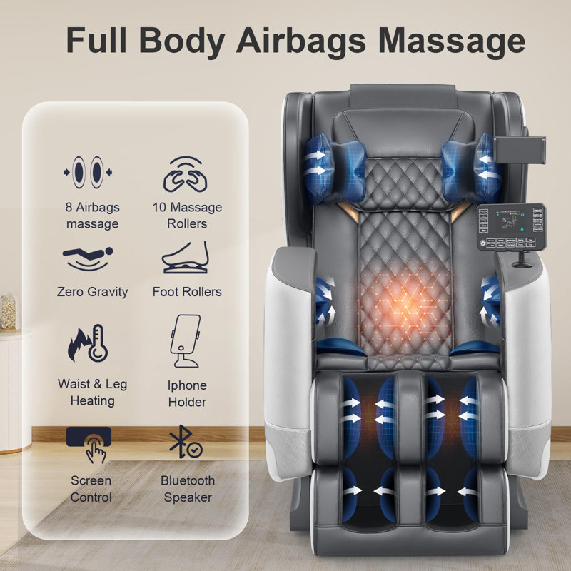 27'' Full Body Faux Leather Heated Massage Chair,10  Fix Rollers Zero Gravity Massage Chair for Home Relaxation