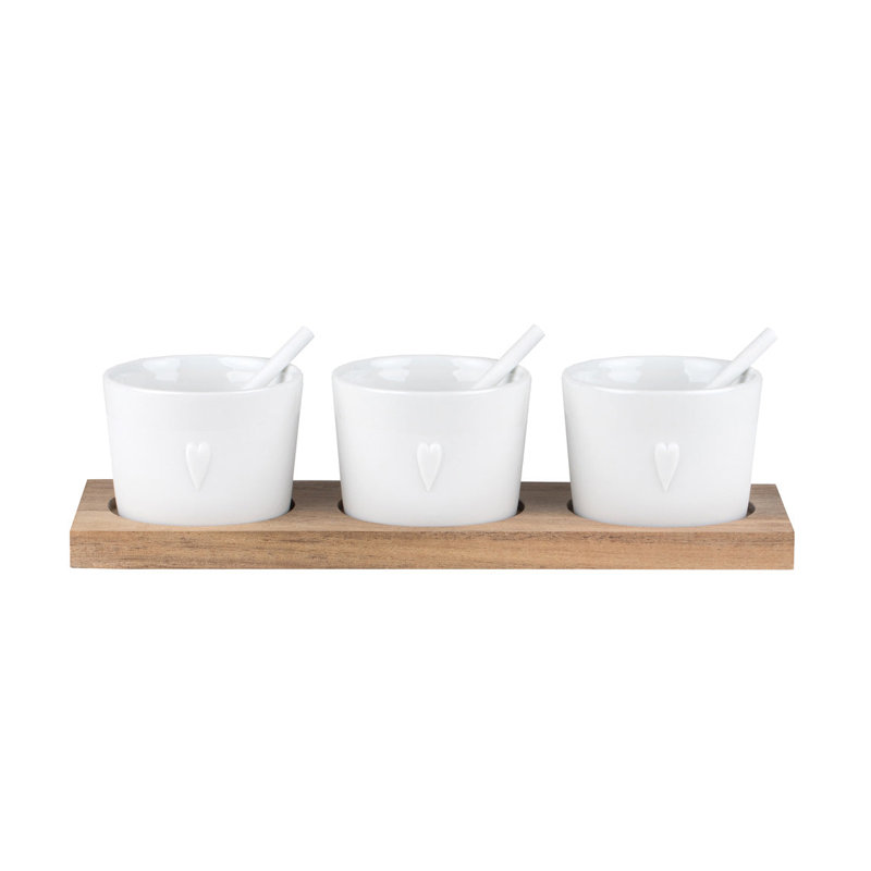 Petits pots de service avec plateau en bois d'acacia Bon Appetit