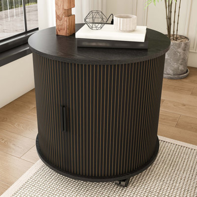 Ensemble de 2 tables de bout cylindriques modernes Mid-Century avec station de charge intégrée et porte coulissante, tables de chevet rondes de rangement à 2 niveaux avec ports USB, tables de chevet pour le salon, la chambre à coucher, le vestibule