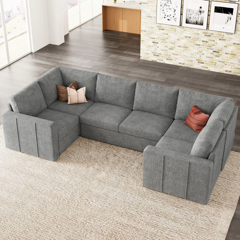Canapé modulaire en U Seybert, H 36 po x l 110,2 po x P 58,4 po, Chenille gris pâle
