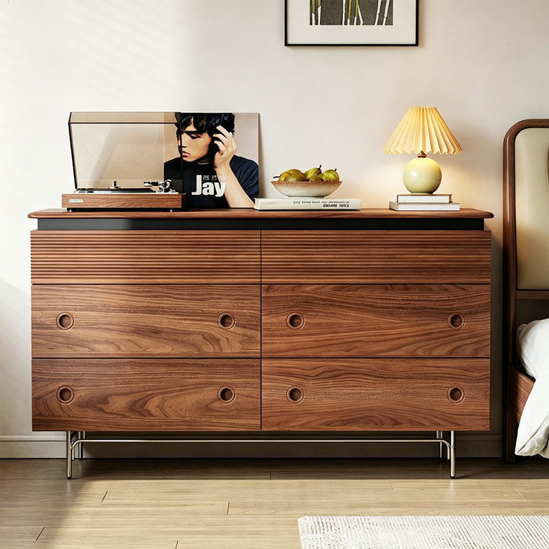Retro Walnut Stainless Steel Buffet Table