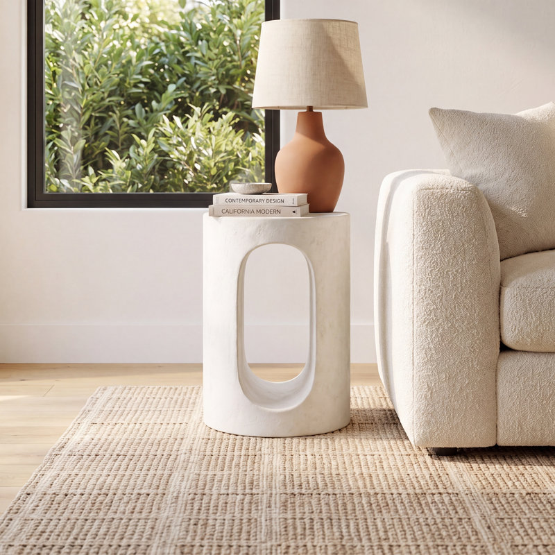 Mildura Concrete Top End Table, White