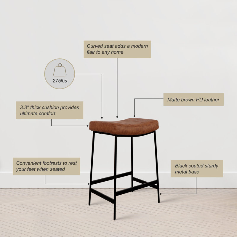 Pine and Leather Stool with Curved Seat in the Pine and Leather Stool with Curved Seat in the