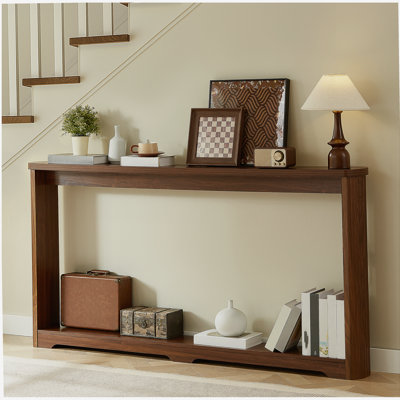 Une table de rangement à texture ondulée de 70,1 po pour les entrées, une console étroite en bois, peut être placée derrière le canapé, convenant aux entrées, aux couloirs et à la porte d'entrée. Noyer 70,1 po x 8,7 po x H 35,5 po