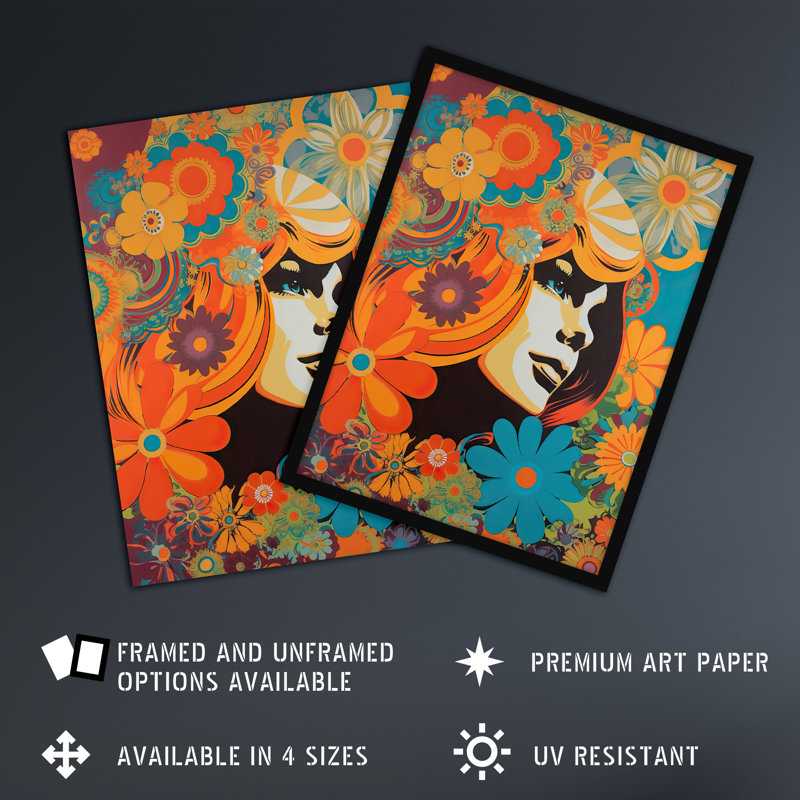 Wall Art Print Flower Portrait Retro Abstract Portrait Vibrant Bold Bright Colourful Painting Poster