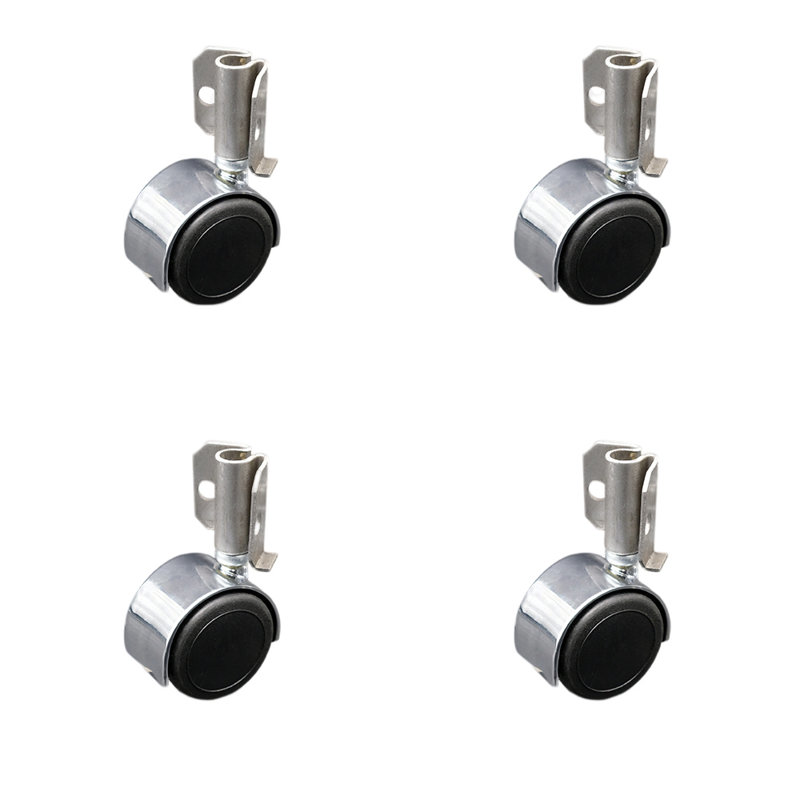 Hooded Urethane Twin Caster with Inside Mount, Bright Chrome