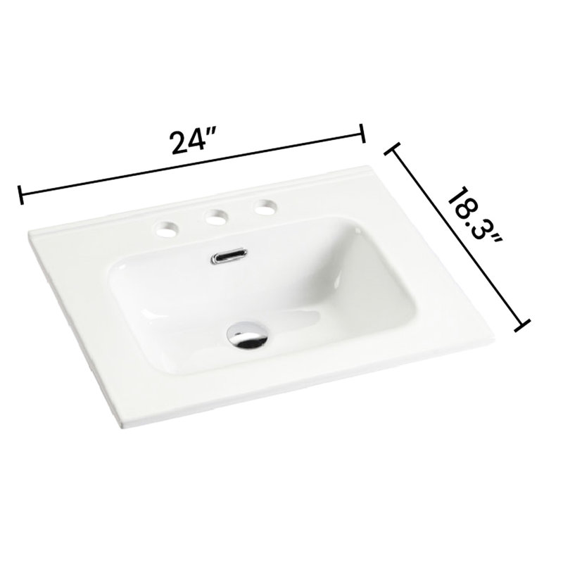 Lavabo de salle de bain en céramique - blanc brillant, 3 trous pré-percés, rehausse l'ambiance avec style en blanc pré-percé pour un nettoyage facile