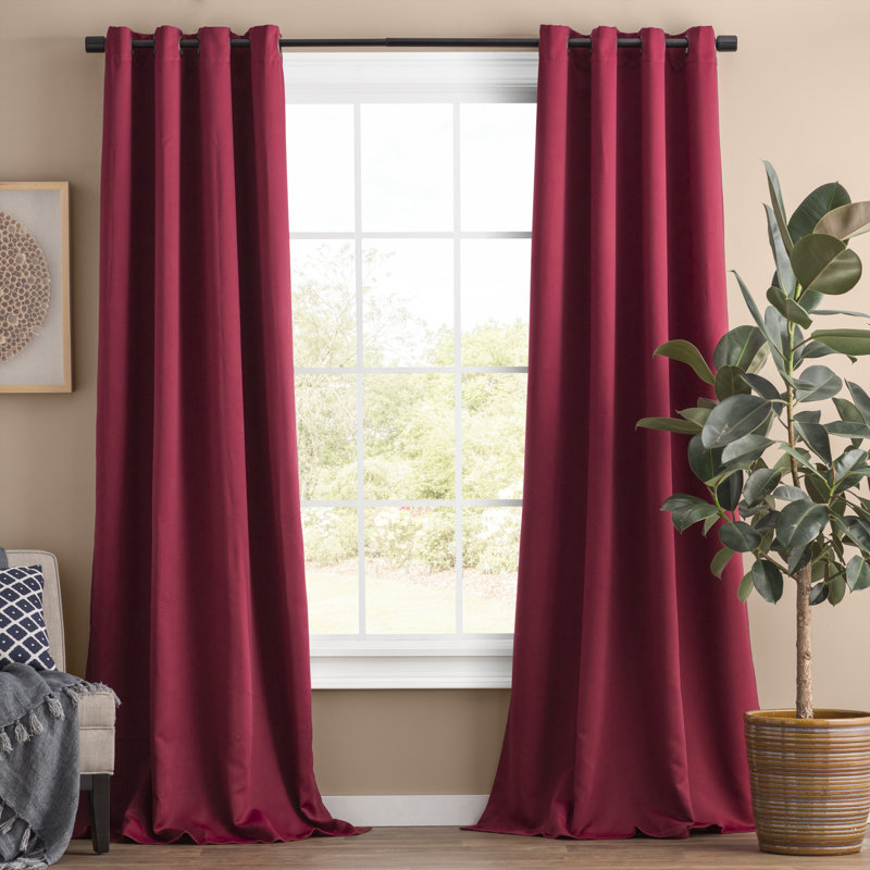 Adina Sevan Solid Thermal Grommet Curtain Panels, Burgundy, 52"W x 96"L