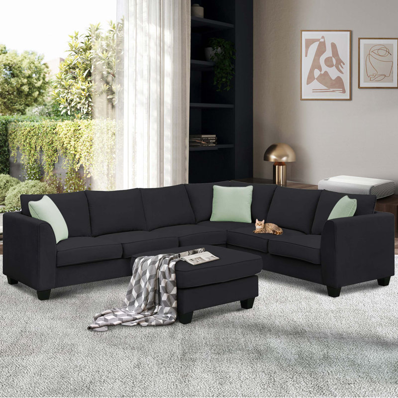 Ensemble de canapé modulaire de 112 po x 87 po, canapé modulaire à 7 places avec repose-pieds, ensemble de canapé d'angle en tissu en L avec 3 coussins