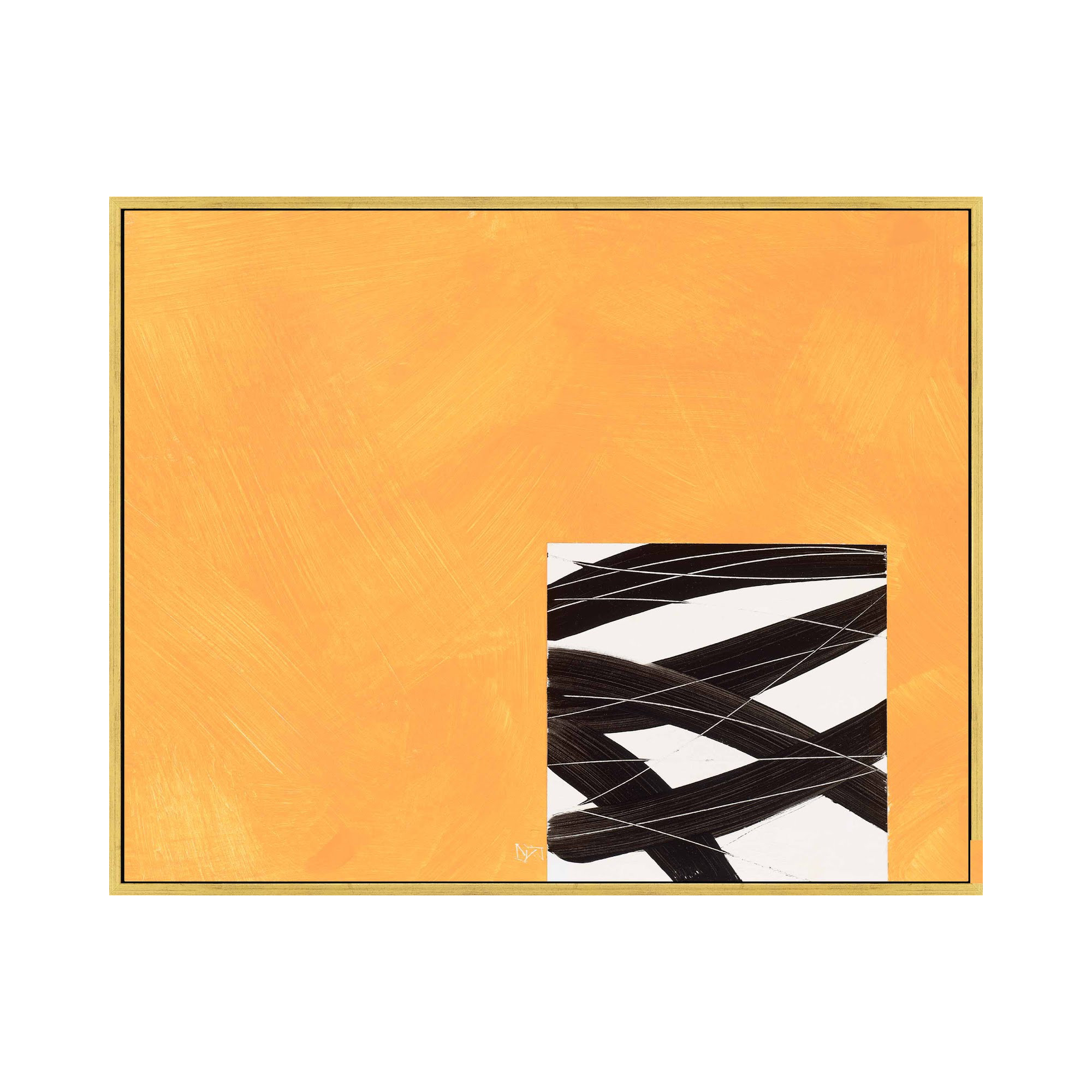 Composition With Yellow 2 by Robert Kamnatnik, 21" H x 30" W x 1.38" D, Gold Framed Canvas