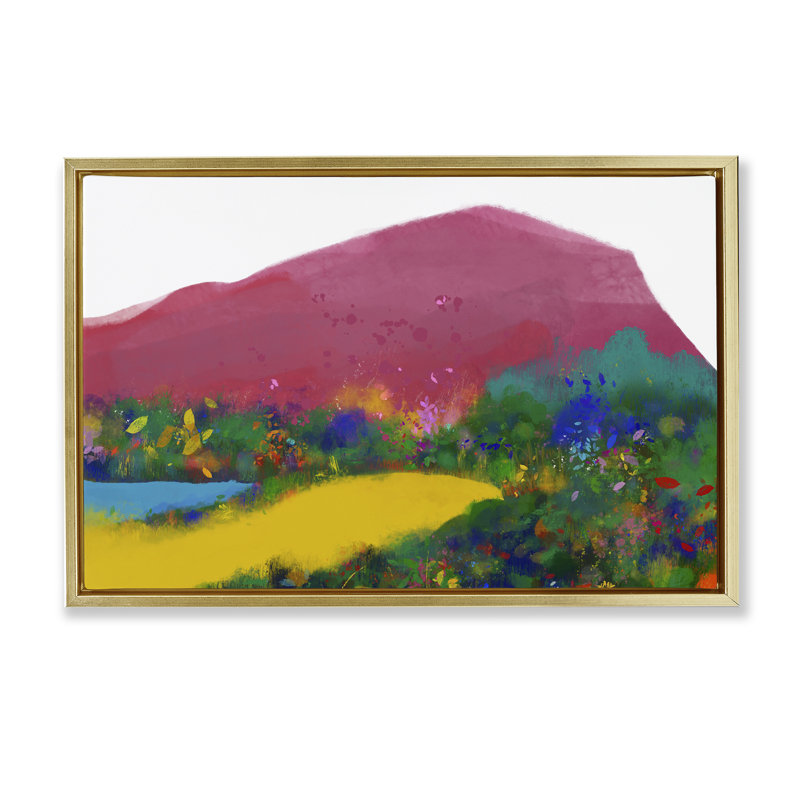 Cadre flottant The Pink Mountain Abstraction, design par Atelier Posters, H 21 po x l 31 po, Cadre flottant métallique doré
