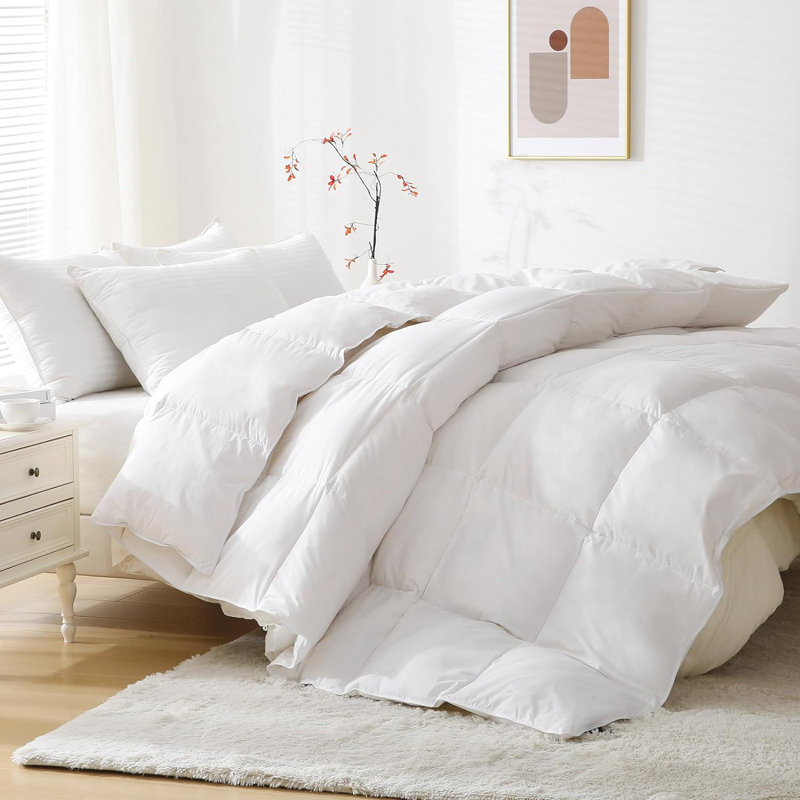 All Season Feather Down Comforter, Reversible Comforter With Corner Tabs, White, King