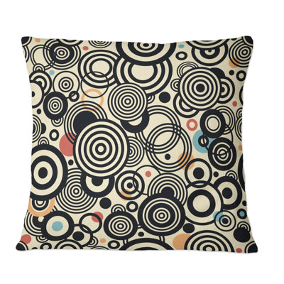 Circular Retro Shapes In Blue Orange And Red - Patterned Printed Throw Pillow