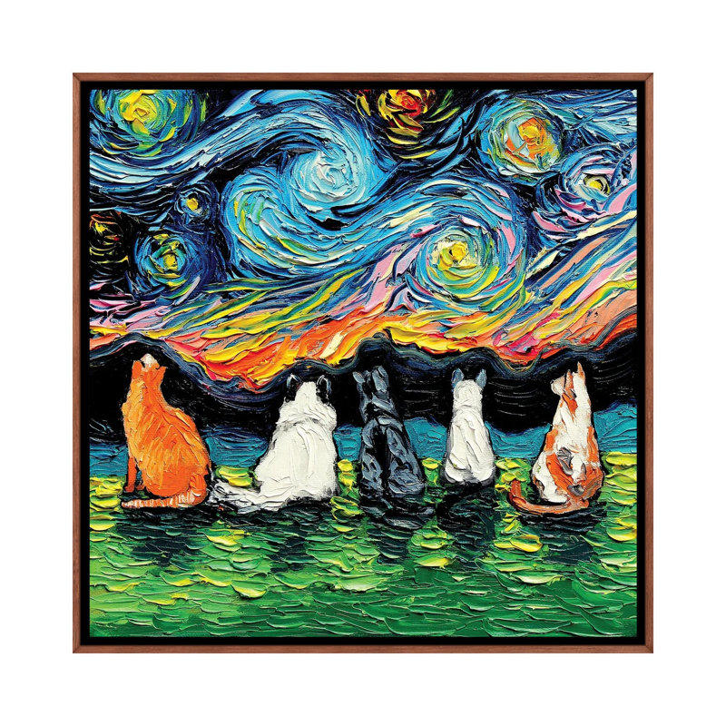 «Starry Cats» par Aja Trêves - reproduction d'art sur, H 12 po x l 12 po x P 1,5 po, Cadre bois classique