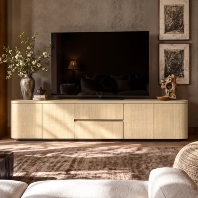 86.6 in. Wide TV Stand with 4 Doors, 2 Drawers and Shelves, Natural Wood