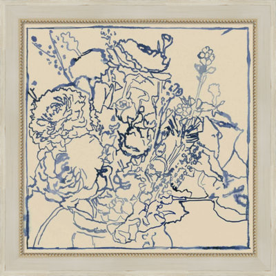 Indigo Floral Sketch I Print