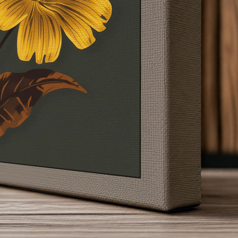 Golden Daisy Study Botanical - Wrapped Canvas, 30x20 - 76.2 x 50.8 cm, Taupe Border