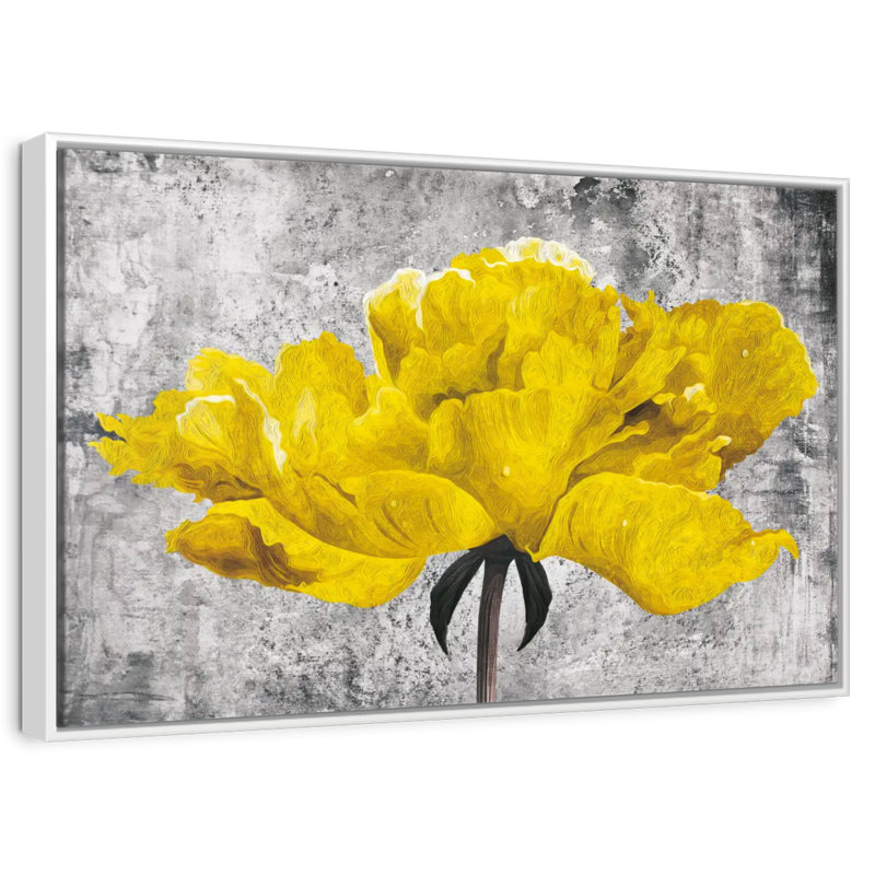 Pétales de pivoines jaunes, Cadre flottant blanc, 37 po x 25 po