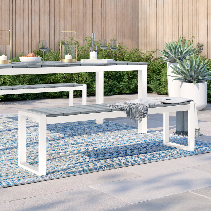 Banc de pique-nique en aluminium Reginald, Blanc / Bois flotté