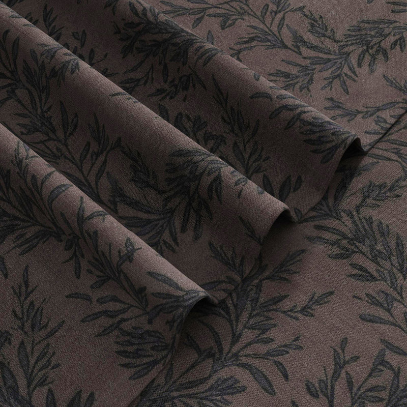 TWOPAGES Unlined Floral Curtain Printed Faux Linen Pinch Pleat Curtain, Wine, 40" W x 102" L