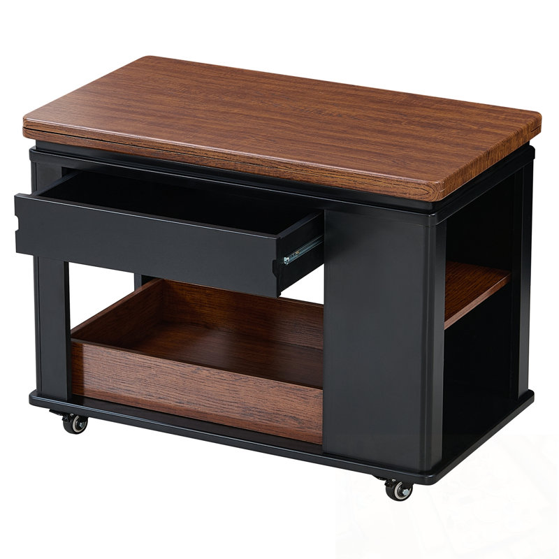 Table basse avec plateau pliable et tablette ouverte, Noir