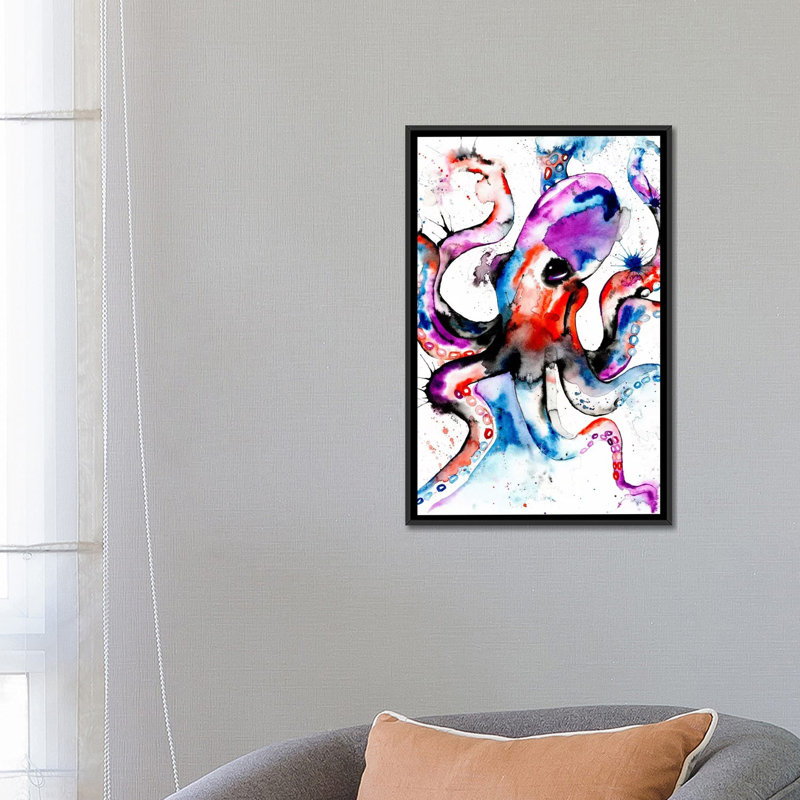 « octopus » par lisa whitehouse, impression sur toile, H 26 po x l 18 po x P 1,5 po, Toile avec cadre noir, Pas de tapis