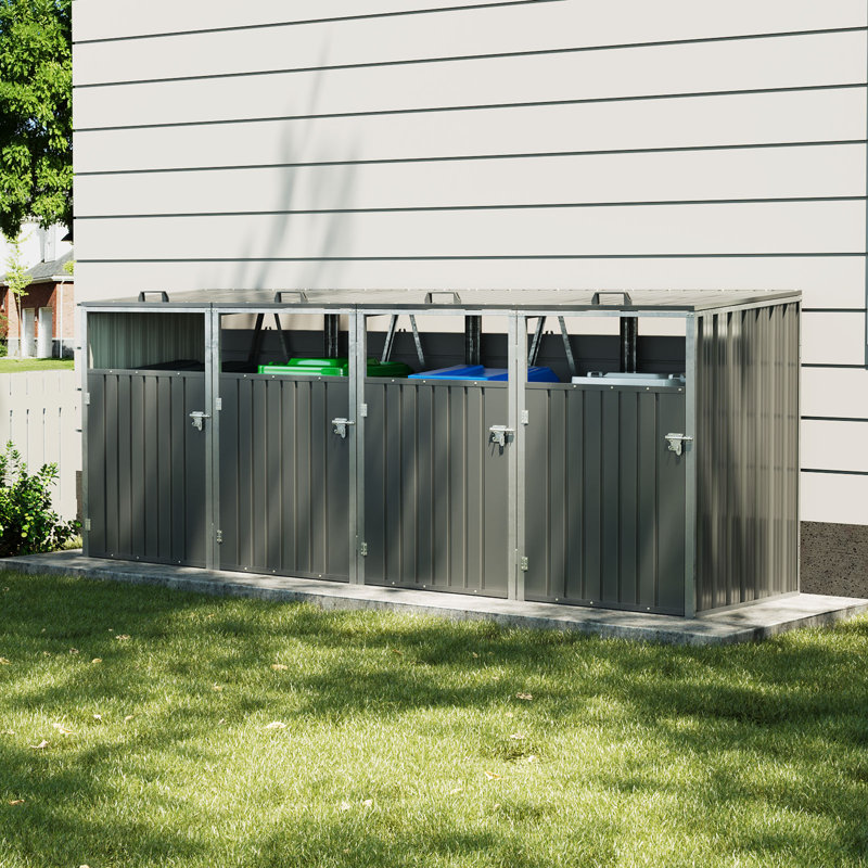 4 Compartment Metal Trash & Recycling Bin Cabinet
