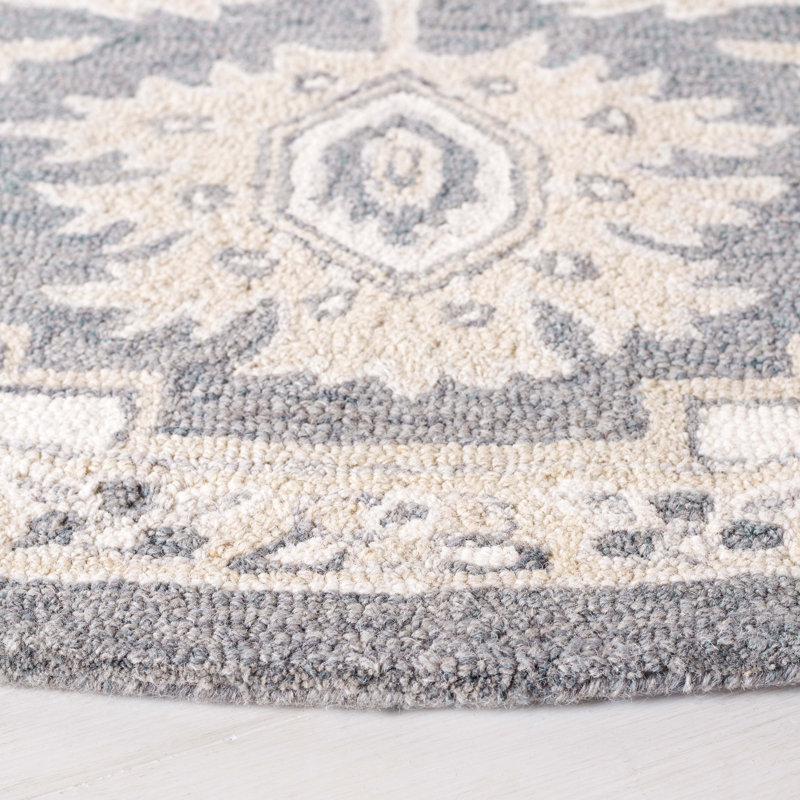 Tapis gris / ivoire en laine / coton touffeté à la main Percy Lauren Ralph Lauren, Rond 7 pi
