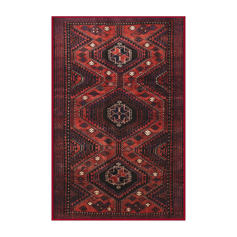 Tapis traditionnel rouge / noir, Rectangle 3 pi x 5 pi