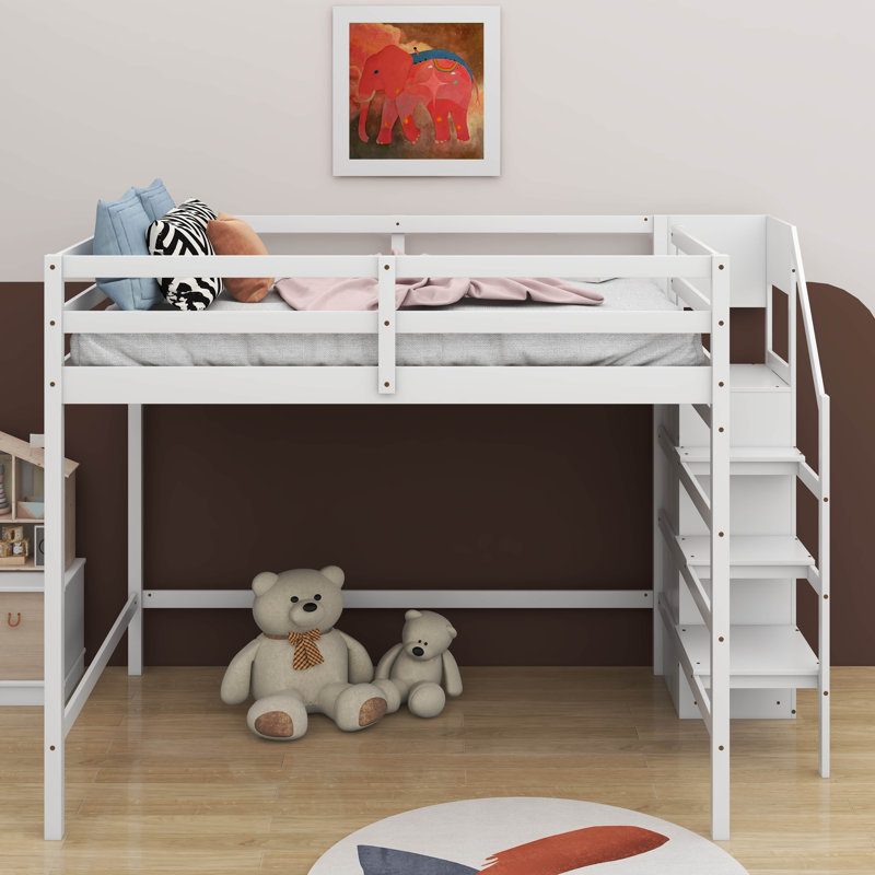 Full Size Loft Bed With Wardrobe, White